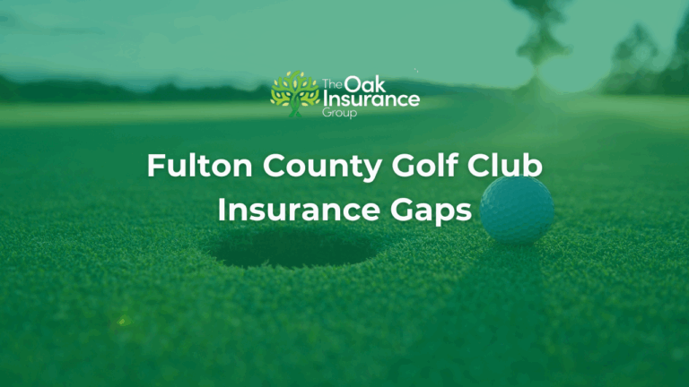 Fulton County golf club insurance gaps graphic with golf ball near hole, created by The Oak Insurance Group.