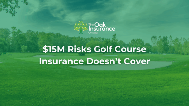 Featured image for Oak Insurance Group blog: $15M environmental risks Georgia golf course insurance doesn’t cover, with golf course background.
