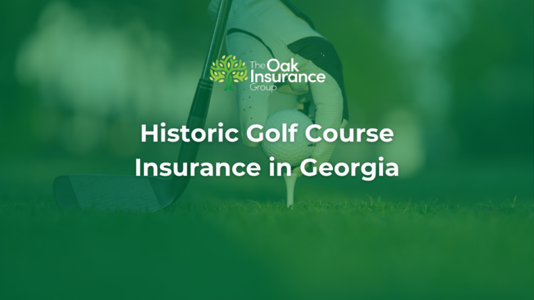 Historic golf course insurance in Georgia featuring golfer teeing ball with The Oak Insurance Group branding