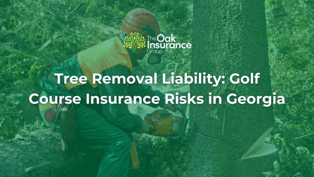 Worker cutting down a large tree on a Georgia golf course during tree removal operations
